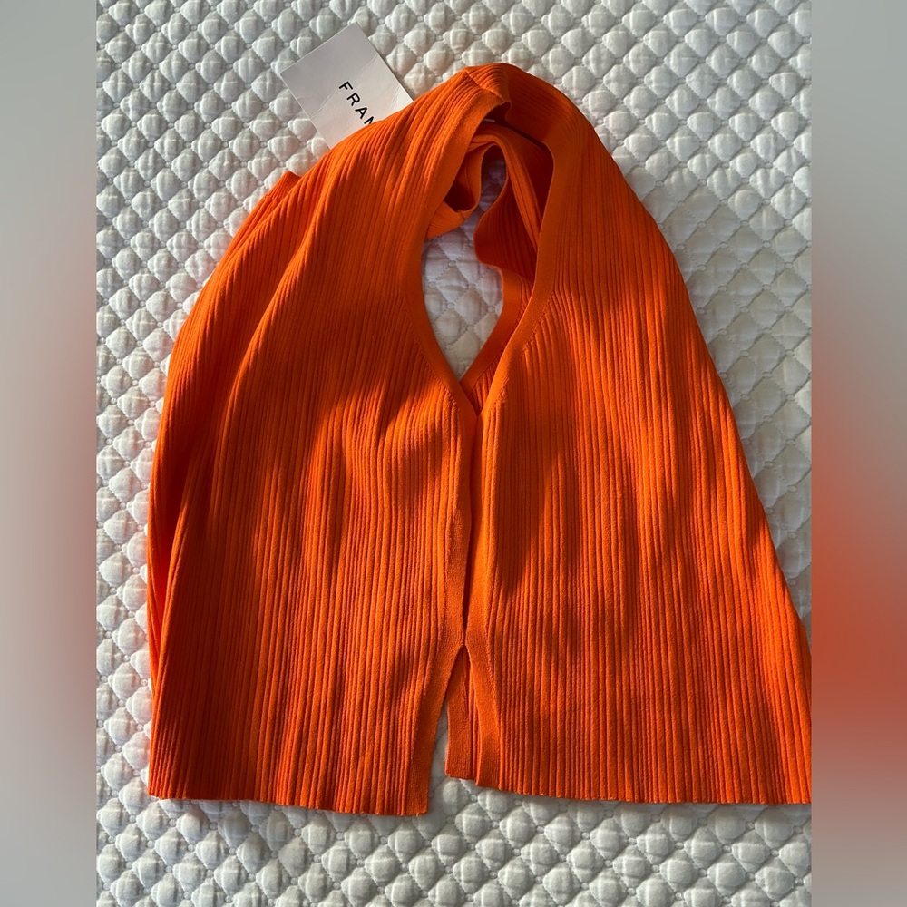 Frame Women’s Orange Ribbed Cit Out Sleeveless Top L - Picture 9 of 15